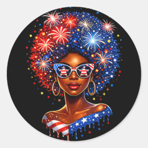 Pegatina Redonda 4 de julio Mujeres Afroamericanas Negras Afro
