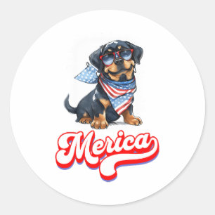 Pegatina Redonda 4 De Julio Patriótico Dog Rottweiler Merica