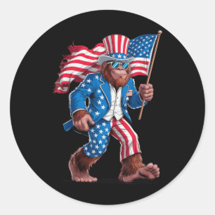 Pegatina Redonda 4 De Julio Patriótico Estadounidense Bigfoot Sasqu