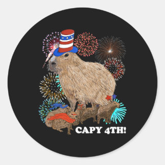 Pegatina Redonda 4 De Julio Patriótico Fuegos Artificiales Capy Cua