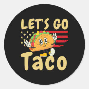 Pegatina Redonda 4 De Julio Patriótico Let's Go Usa Tacos Freedom