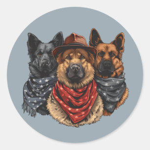 Pegatina Redonda 4 De Julio Perros Pastores Alemanes