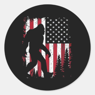 Pegatina Redonda 4 De Julio Pie Grande Sasquatch Patrio Bandera Est