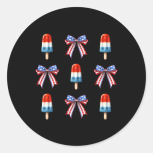 Pegatina Redonda 4 De Julio Popsicle Bows Coquette Bandera American