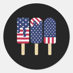 Pegatina Redonda 4 de julio Popsicle Patriotic American Flag Memor
