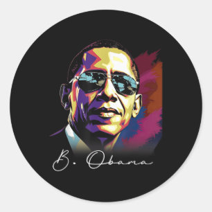 Pegatina Redonda 4 De Julio Retrato Del Presidente Barack Obama