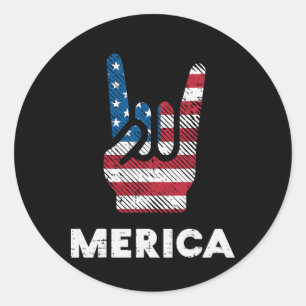 Pegatina Redonda 4 de julio Rock Hand Merica Flag Estados Unidos Ro