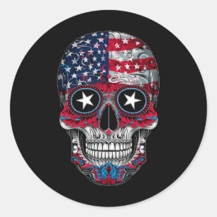 Pegatina Redonda 4 De Julio: Skeleton De La Bandera Estadounidense 