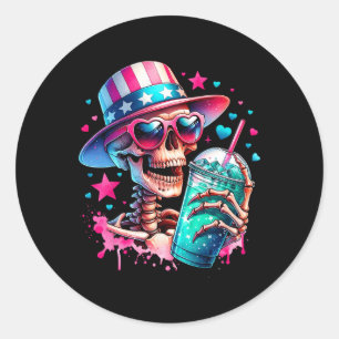 Pegatina Redonda 4 De Julio Skeleton Retro Trendy Mom Skull Mama L