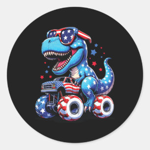 Pegatina Redonda 4 De Julio T Rex Dino Trex Dinosaurio Monstruo