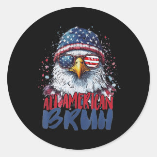 Pegatina Redonda 4 De Julio Tee All American Bruh Eagle Kids Adoles