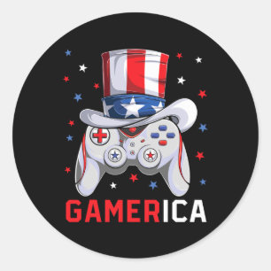 Pegatina Redonda 4 De Julio Videojuego Bandera Americana Tío Sam Ga