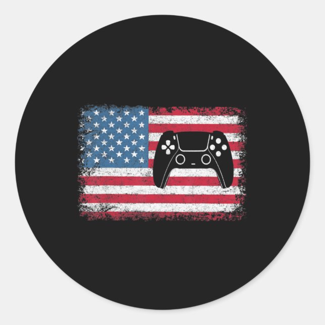 Pegatina Redonda 4 De Julio Videojuego Niños Hombres EEUU (Anverso)