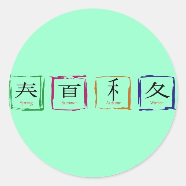 Pegatina Redonda 4 estaciones en japonés - texto negro (Anverso)