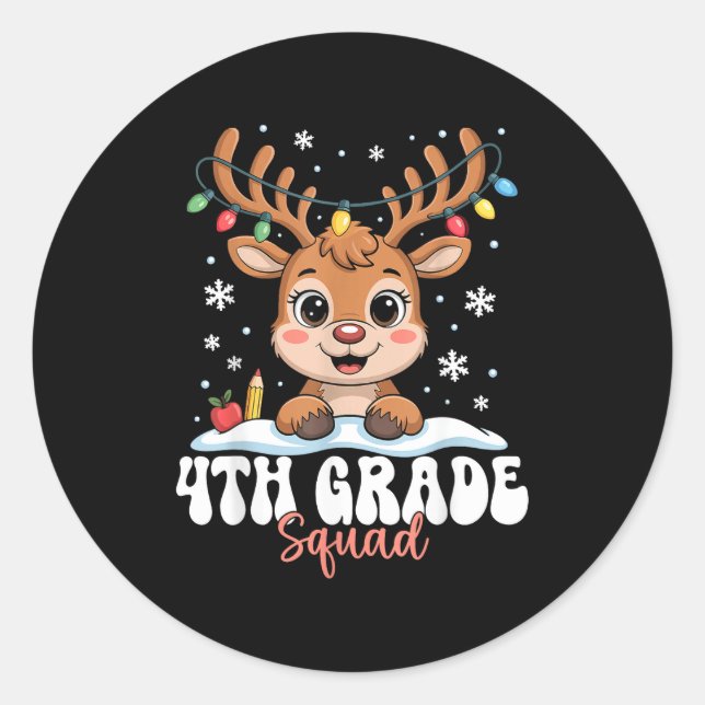 Pegatina Redonda 4th Grade Squad Reindeer Christmas Lights Cute Win (Anverso)