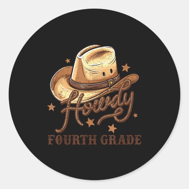 Pegatina Redonda 4th Grade Teacher Rodeo Country Western Howdy Four (Anverso)