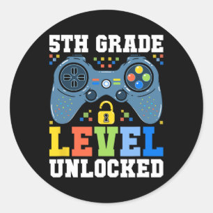 Pegatina Redonda 5º Grado Jugador Desbloqueado Primer Día De La Esc