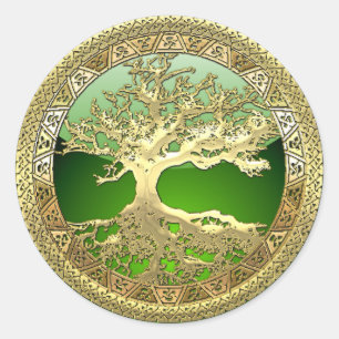 Pegatina Redonda [500] Árbol celta de vida [Oro]