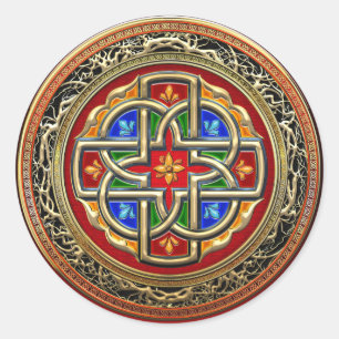 Pegatina Redonda [500] Cruz Celta [Oro+Esmalte]