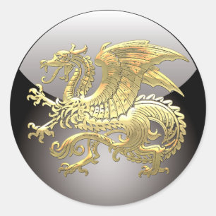 Pegatina Redonda [500] Dragón islandés, Landvttir [Gold]