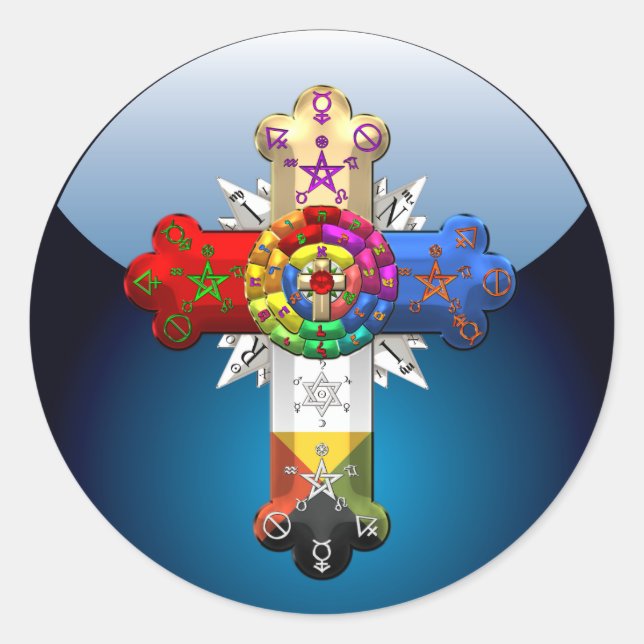 Pegatina Redonda [500] Rosy Cross (Rosa Croix) (Anverso)