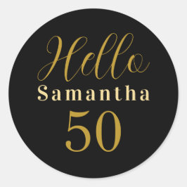 Pegatina Redonda 50.ª Cumpleaños Personalizado de Oro Negro
