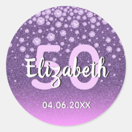 Pegatina Redonda 50.ª fiesta de cumpleaños diamantes de purpurina r