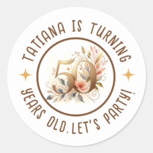 Pegatina Redonda 50.ª Fiesta de Cumpleaños Floral