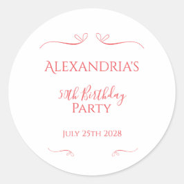 Pegatina Redonda 50.ª fiesta de cumpleaños Red moderada y moderada