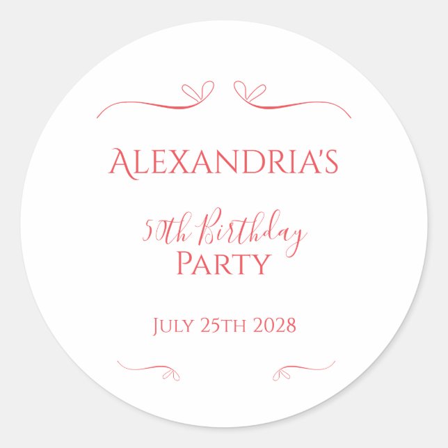 Pegatina Redonda 50.ª fiesta de cumpleaños Red moderada y moderada (Anverso)