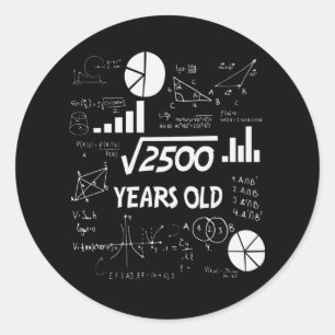 Pegatina Redonda 50.ª matemática raíz cuadrada de cumpleaños 50 año