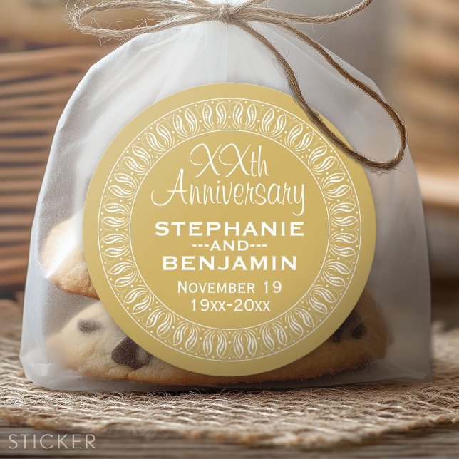 Pegatina Redonda 50.º Aniversario Boda Oro personalizado (Anniversary Sticker)