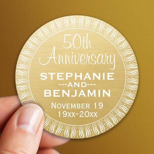 Pegatina Redonda 50.º Aniversario Boda Oro personalizado (Custom Sticker)