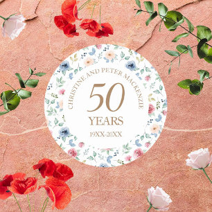 Pegatina Redonda 50.º aniversario de los Rosas Bodas de Rubor
