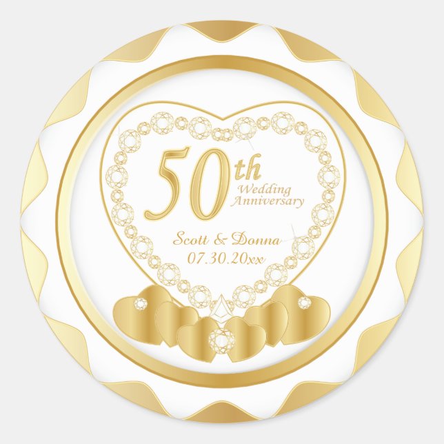 Pegatina Redonda 50.º Aniversario del Boda de Oro | DIY Textos (Anverso)