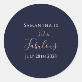 Pegatina Redonda 50.º cumpleaños 50 y fabuloso Rosa de oro de la Ma