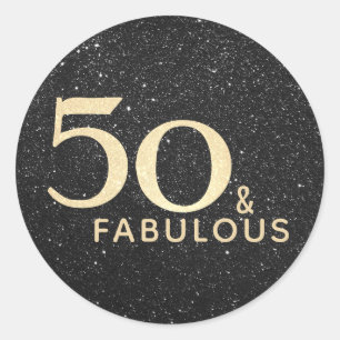 Pegatina Redonda 50.º cumpleaños 50 y Fabulous Black Gold Elegant