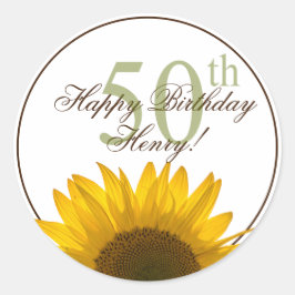 Pegatina Redonda 50.º cumpleaños del girasol