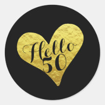 50.º cumpleaños Hola 50 negro | Faux Gold Heart