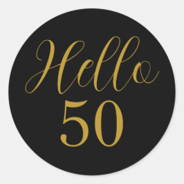 Pegatina Redonda 50.º cumpleaños Oro Negro Elegante