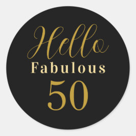 Pegatina Redonda 50.º cumpleaños Oro Negro fabuloso 50 cumpleaños