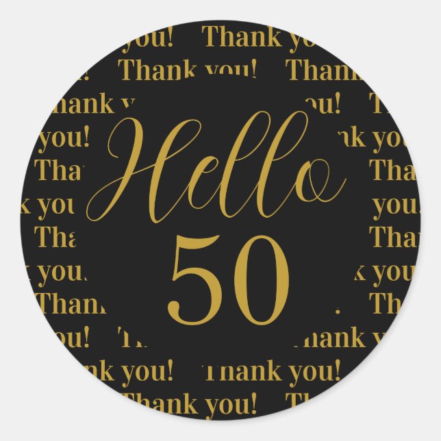 Pegatina Redonda 50.º cumpleaños Oro Negro gracias (Anverso)