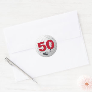 Pegatina Redonda 50.º diseño de la pelota de golf de cumpleaños