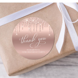 Pegatina Redonda 50.º Rosa de la fiesta de cumpleaños Purpurina de