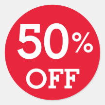 50% 50% OFF descuento venta blanco y rojo
