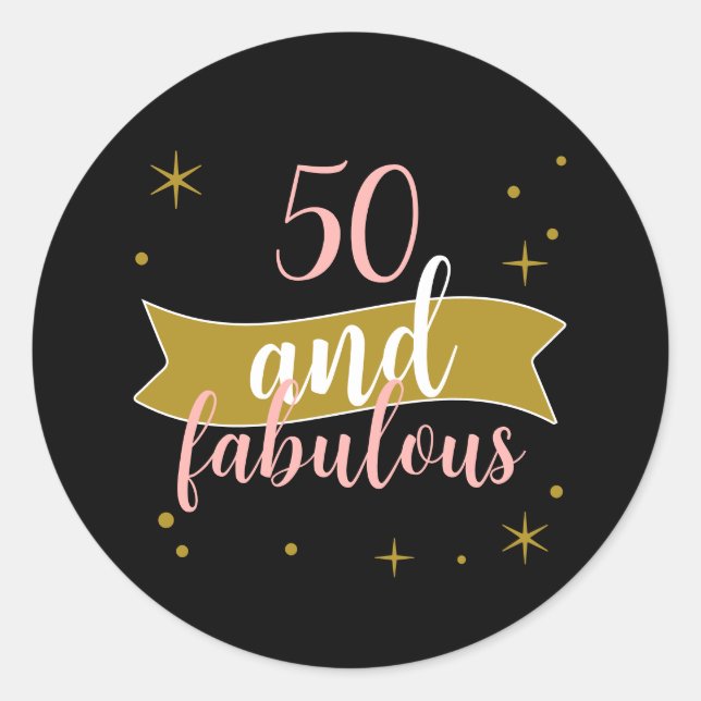 Pegatina Redonda 50 and Fabulous Black Gold Blush Pink (Anverso)