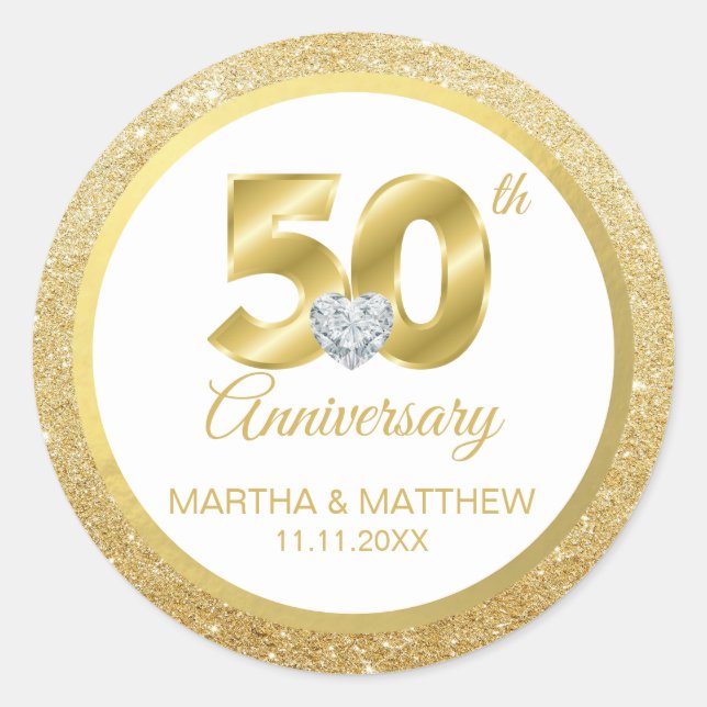 Pegatina Redonda 50 Aniversario del Boda de Oro personalizado (Anverso)