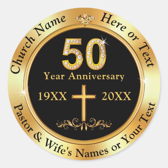 Pegatina Redonda 50 años de aniversario de la iglesia, sobre o favo (Anverso)