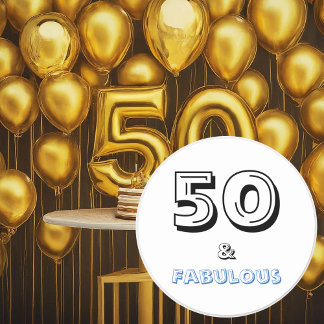 Pegatina Redonda 50 años y fabulosa tipografía cumpleaños