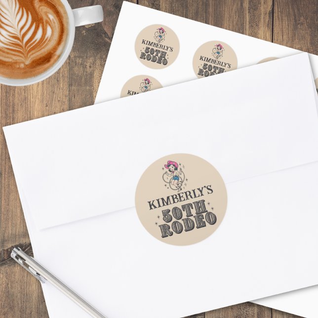 Pegatina Redonda 50° cumpleaños del Rodeo del Oeste Retro (Subido por el creador)